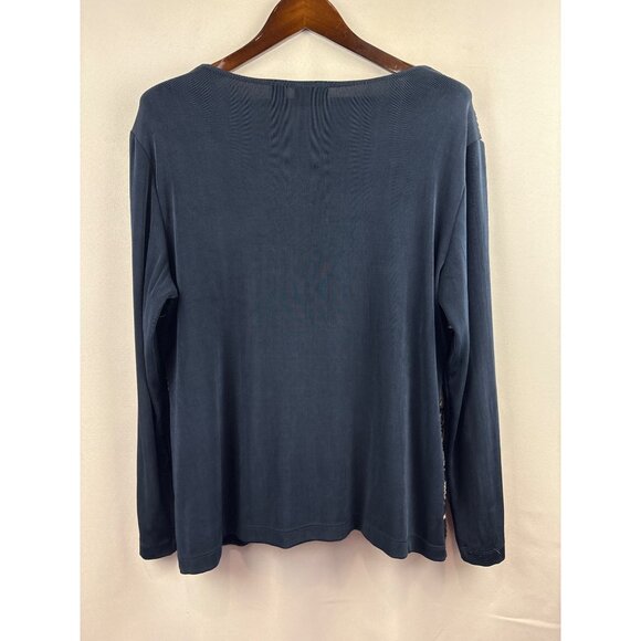 Women's Chico’s 2XL Navy Blue with White & Black Embroidery Long Sleeve Sweater - Picture 3 of 4